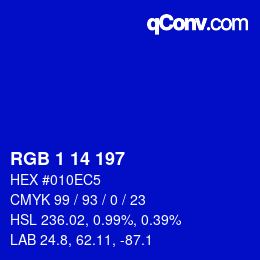Color code: RGB 1 14 197 | qconv.com