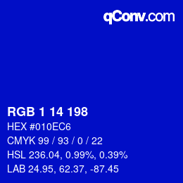 Color code: RGB 1 14 198 | qconv.com