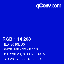 Color code: RGB 1 14 208 | qconv.com