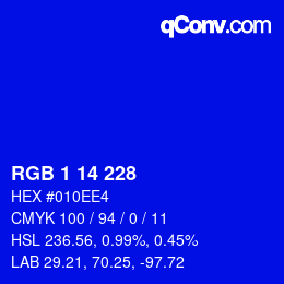 Color code: RGB 1 14 228 | qconv.com