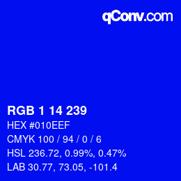 颜色代码: RGB 1 14 239 | qconv.com