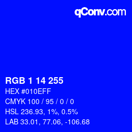 Color code: RGB 1 14 255 | qconv.com