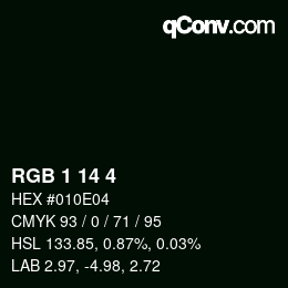 カラーコード: RGB 1 14 4 | qconv.com