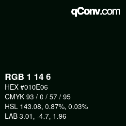 Color code: RGB 1 14 6 | qconv.com