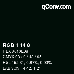 Código de color: RGB 1 14 8 | qconv.com