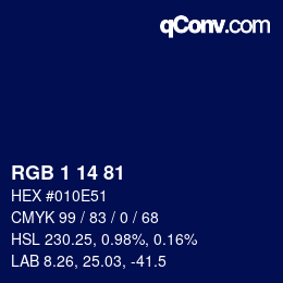 颜色代码: RGB 1 14 81 | qconv.com