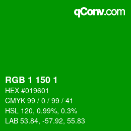 カラーコード: RGB 1 150 1 | qconv.com