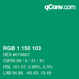 Color code: RGB 1 150 103 | qconv.com