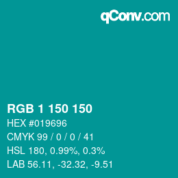 カラーコード: RGB 1 150 150 | qconv.com
