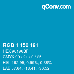 Color code: RGB 1 150 191 | qconv.com