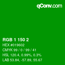 Color code: RGB 1 150 2 | qconv.com