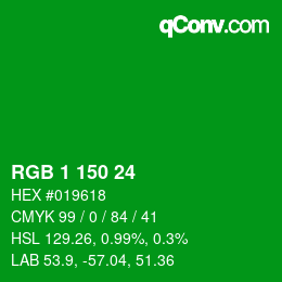 Color code: RGB 1 150 24 | qconv.com