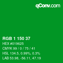 Código de color: RGB 1 150 37 | qconv.com