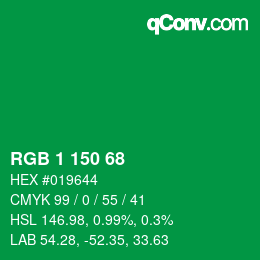 カラーコード: RGB 1 150 68 | qconv.com