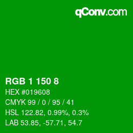 Color code: RGB 1 150 8 | qconv.com