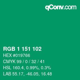 カラーコード: RGB 1 151 102 | qconv.com
