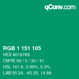 カラーコード: RGB 1 151 105 | qconv.com