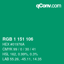カラーコード: RGB 1 151 106 | qconv.com