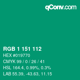 Color code: RGB 1 151 112 | qconv.com