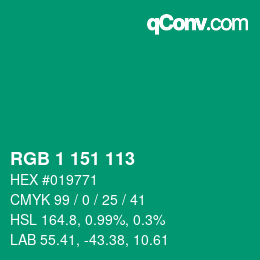 Color code: RGB 1 151 113 | qconv.com
