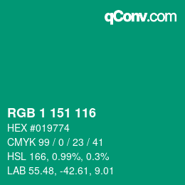 Color code: RGB 1 151 116 | qconv.com