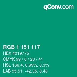 Color code: RGB 1 151 117 | qconv.com