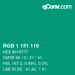 カラーコード: RGB 1 151 119 | qconv.com