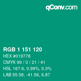 Color code: RGB 1 151 120 | qconv.com