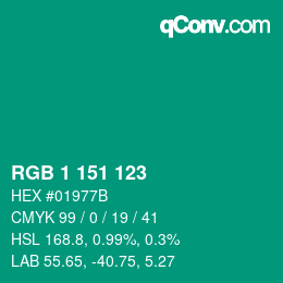 Farbcode: RGB 1 151 123 | qconv.com
