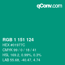 Color code: RGB 1 151 124 | qconv.com