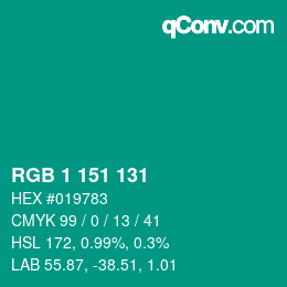 Farbcode: RGB 1 151 131 | qconv.com