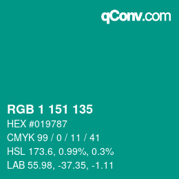 Color code: RGB 1 151 135 | qconv.com
