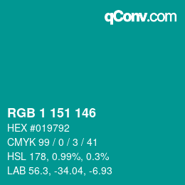 Color code: RGB 1 151 146 | qconv.com