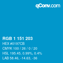 Color code: RGB 1 151 203 | qconv.com