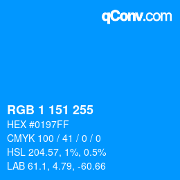 颜色代码: RGB 1 151 255 | qconv.com