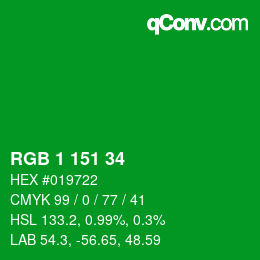 Color code: RGB 1 151 34 | qconv.com