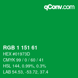 Code couleur: RGB 1 151 61 | qconv.com