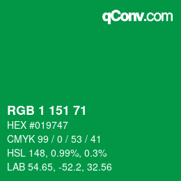 カラーコード: RGB 1 151 71 | qconv.com