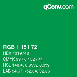 カラーコード: RGB 1 151 72 | qconv.com