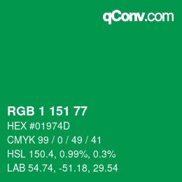 Color code: RGB 1 151 77 | qconv.com