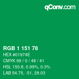 カラーコード: RGB 1 151 78 | qconv.com