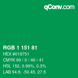 Color code: RGB 1 151 81 | qconv.com