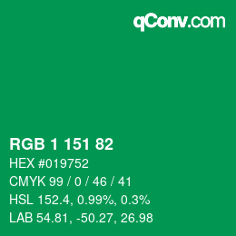 Color code: RGB 1 151 82 | qconv.com