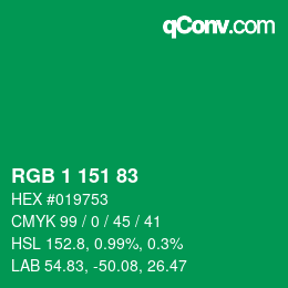 Color code: RGB 1 151 83 | qconv.com