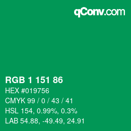Color code: RGB 1 151 86 | qconv.com