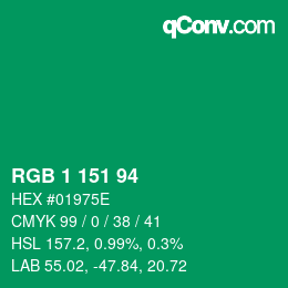 颜色代码: RGB 1 151 94 | qconv.com