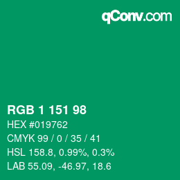 Color code: RGB 1 151 98 | qconv.com