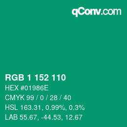 颜色代码: RGB 1 152 110 | qconv.com