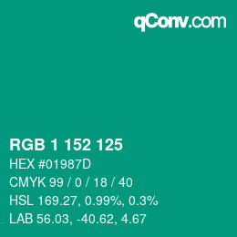 颜色代码: RGB 1 152 125 | qconv.com