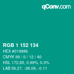 颜色代码: RGB 1 152 134 | qconv.com